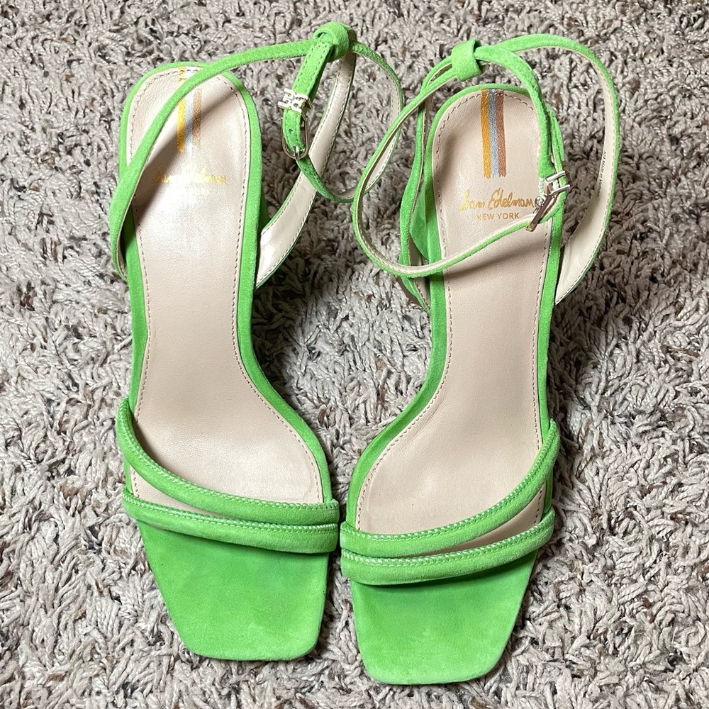 Sam Edelman‎ Kia Block Suede Heel Open Toe Bright Green Size 8